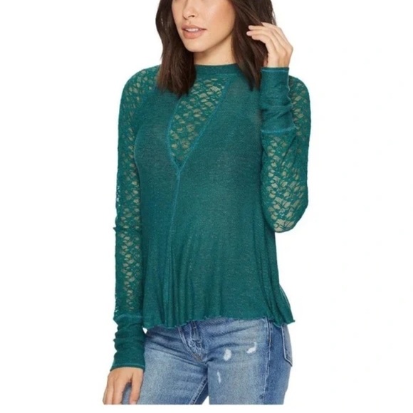 Intimately Free People No Limits Lace Inset Layering Top Green L - Picture 1 of 12